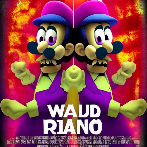 Prompt: waluigi horror movie poster