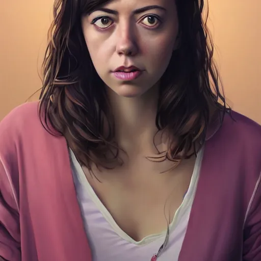 Image similar to a beautiful scenic painting of a beautiful young woman that looks like aubrey plaza by artgerm and wlop and wes anderson and spike jonze