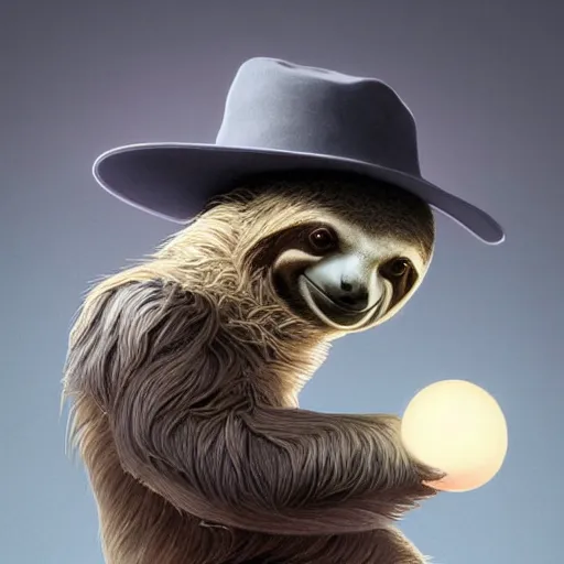 Image similar to a sloth playing ping pong with a cute hat sharp focus, intricate, elegant, digital painting, artstation, matte, highly detailed, concept art, illustration, volumetric lighting, fantasy, art by artgerm, alphonse mucha, and greg rutkowski