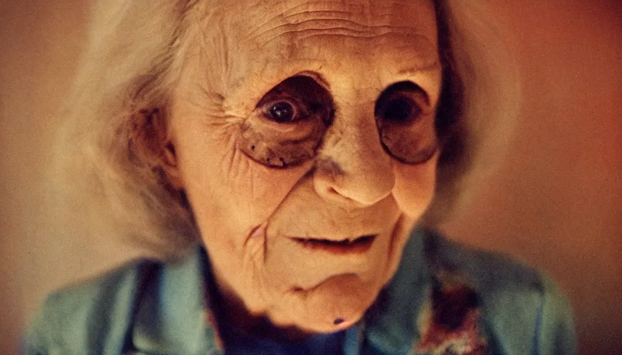 Prompt: a 7 0 s film still from a horror movie of an elderly woman suffering from radiation induced erythema, kodachrome, cinecolor, cinestill, film grain, film texture, retro, cinematic, high resolution, photorealism,