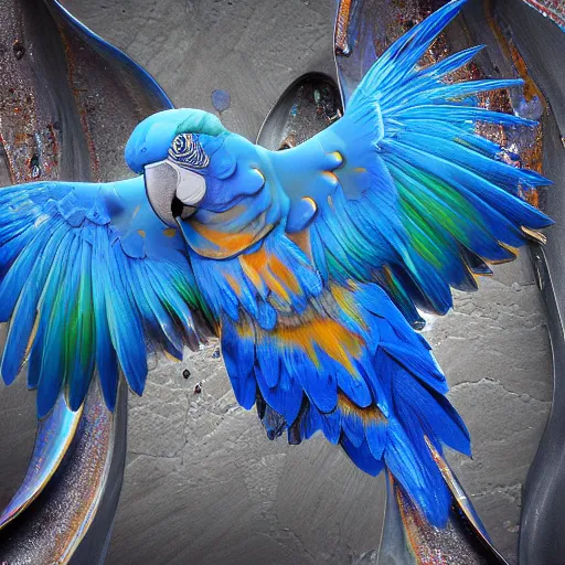 Prompt: fluids paint pouring forming blue parrot, intricate details, 16k, post processing, vivid colors, vray render