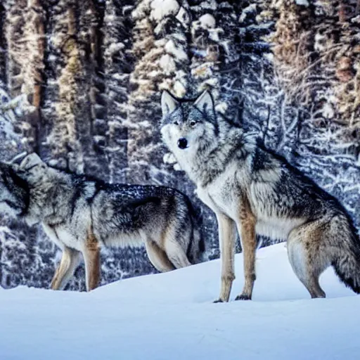 Image similar to grey wolf in snowy area hunting with the pack