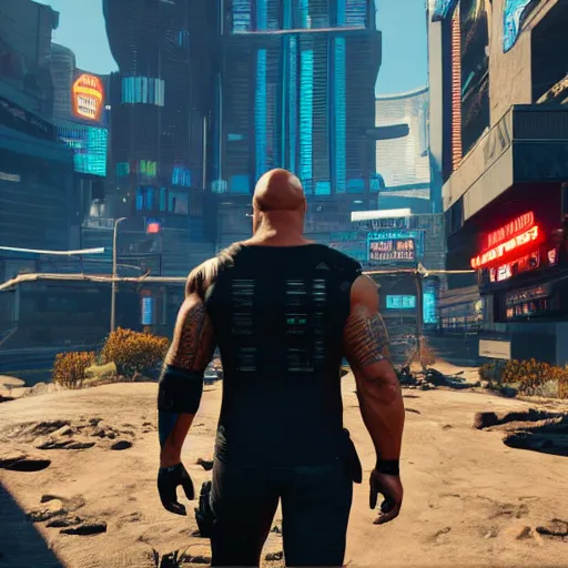 Image similar to Dwayne The Rock Johnson Cyberpunk 2077 mod