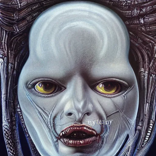 Image similar to portrait of a beautiful woman, alien, high detail, painting by hr giger