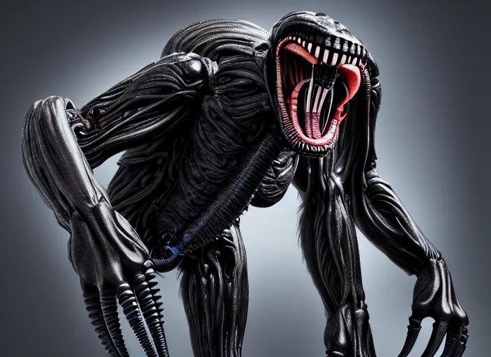 Image similar to photograph of a 8 legged xenomorph gorilla hybrid, 8k resolution, high detail, ULTRA REALISTIC VFX, reflections