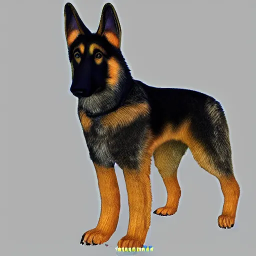 Prompt: german shepherd fursona with a rainbow tail, photo realistic, beautiful, high detail, trending on artstation.