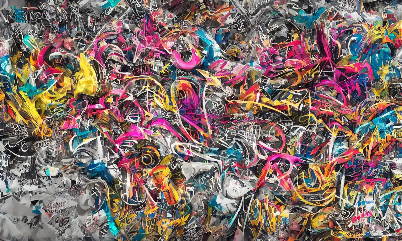 Image similar to extreme 3 d caligraphy graffiti maximalism, octane render