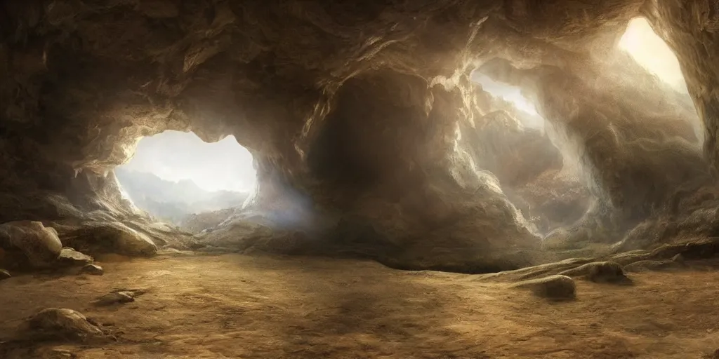 Prompt: beautiful matte painting of the inside of a cave