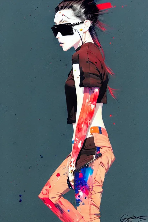 Image similar to a ultradetailed painting of a woman in streetwear, by conrad roset, greg rutkowski and makoto shinkai trending on artstation