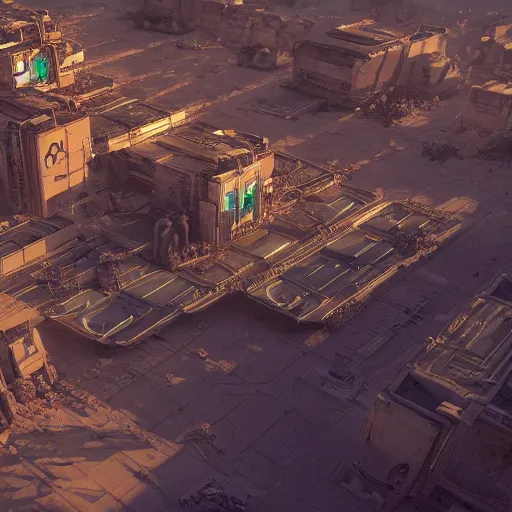 Prompt: Cyberpunk apocalyptic desert city with robots in a futuristic planet, hypermaximalistic, high details, cinematic, 8k resolution, beautiful detailed, insanely intricate details, artstation trending, octane render, unreal engine,