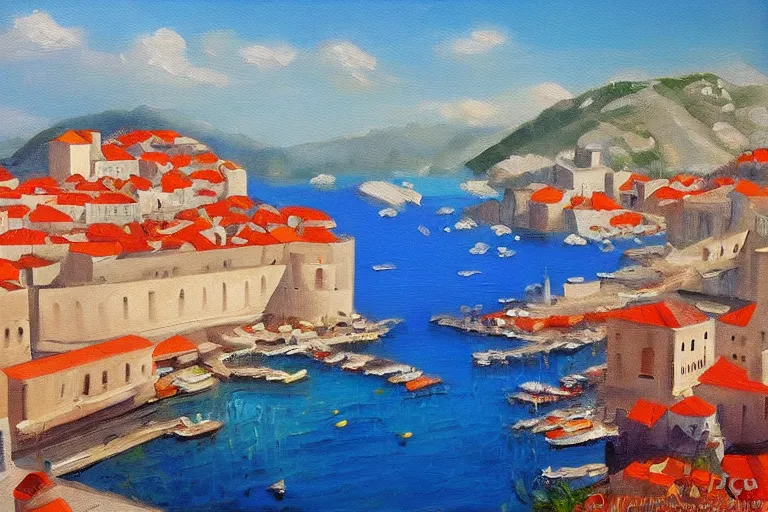 Image similar to dubrovnik, oil painting, oil in canvas, brushstrokes