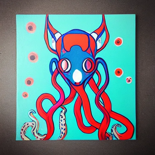 Image similar to “painted octopus fox, dotart, album art in the style of James Jean”