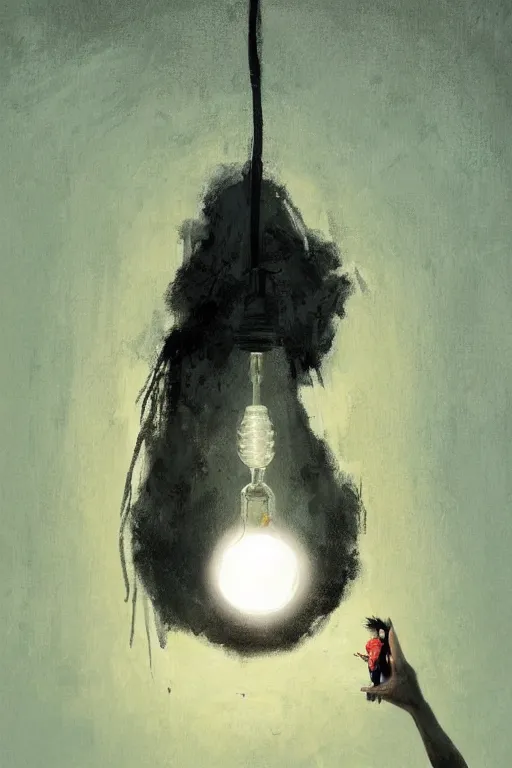 Image similar to a woman inside of an empty light bulb. by greg rutkowski and basquiat