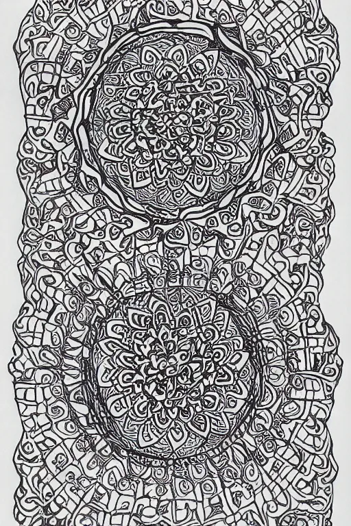 Prompt: symmetric fish mandala ink drawing