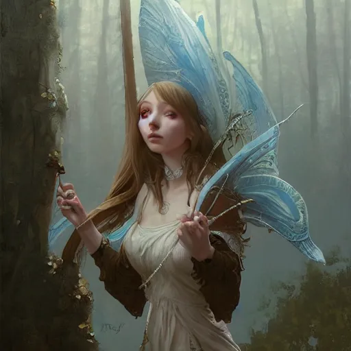 Prompt: elf fairy, bard, lute, art supplies, cardigan, blonde, highly detailed, intricate, digital painting, artstation, sharp focus, illustration, art by jakub rozalski, greg rutkowski, artgerm, tan zi and ayanamikodon and alphonse mucha and wlop