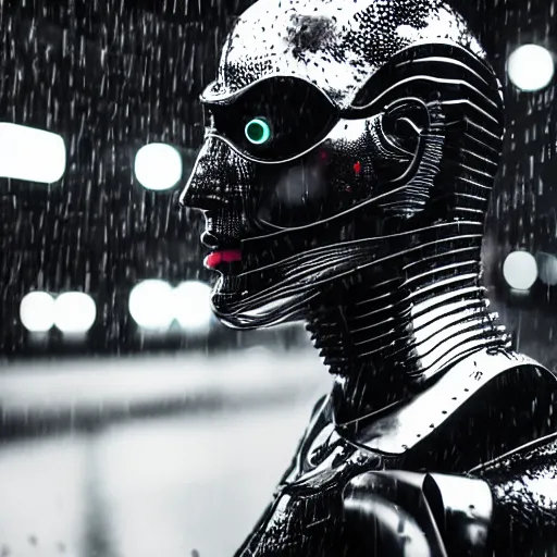 Prompt: cinestill 5 0 d candid photographic portrait by christopher nolan of a retro - futurist android, closeup, modern cyberpunk moody emotional cinematic, pouring rain menacing lights shadows, 8 k, hd, high resolution, 3 5 mm, f / 3 2, ultra realistic faces, ex machina, joel peter witkin, unframed
