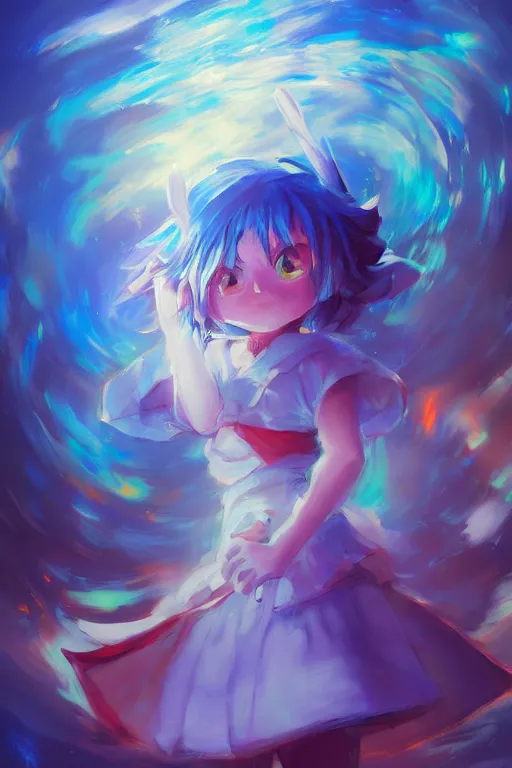 Prompt: cirno from touhou, by ross tran, background by alena aenami, oil on canvas