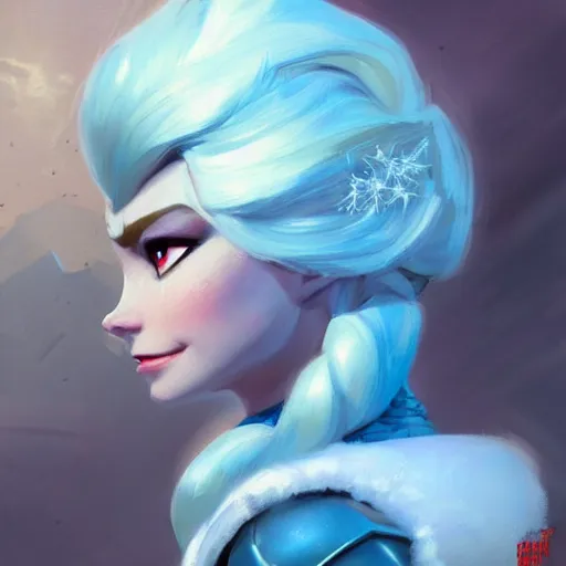 Prompt: greg manchess portrait painting of armored elsa from frozen as overwatch character, medium shot, asymmetrical, profile picture, organic painting, sunny day, matte painting, bold shapes, hard edges, street art, trending on artstation, by huang guangjian and gil elvgren and sachin teng