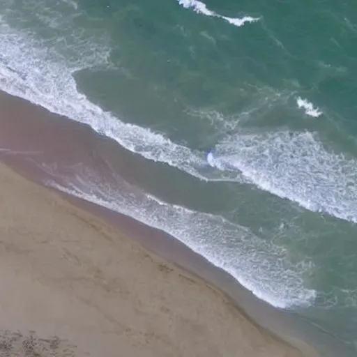 Prompt: CNN news footage taken from above. A huge creature is washed up on the beach.