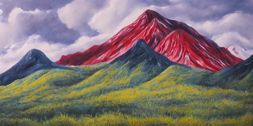 Prompt: detailed painting of a bleeding mountain