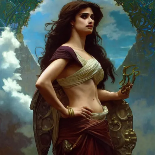 Image similar to Penelope cruz, D&D, fantasy, intricate, cinematic lighting, highly detailed, beautiful, digital painting, artstation, masterpiece, concept art, smooth, sharp focus, illustration, art by Artgerm Greg Rutkowski Alphonse Mucha and william-Adolphe Bouguereau