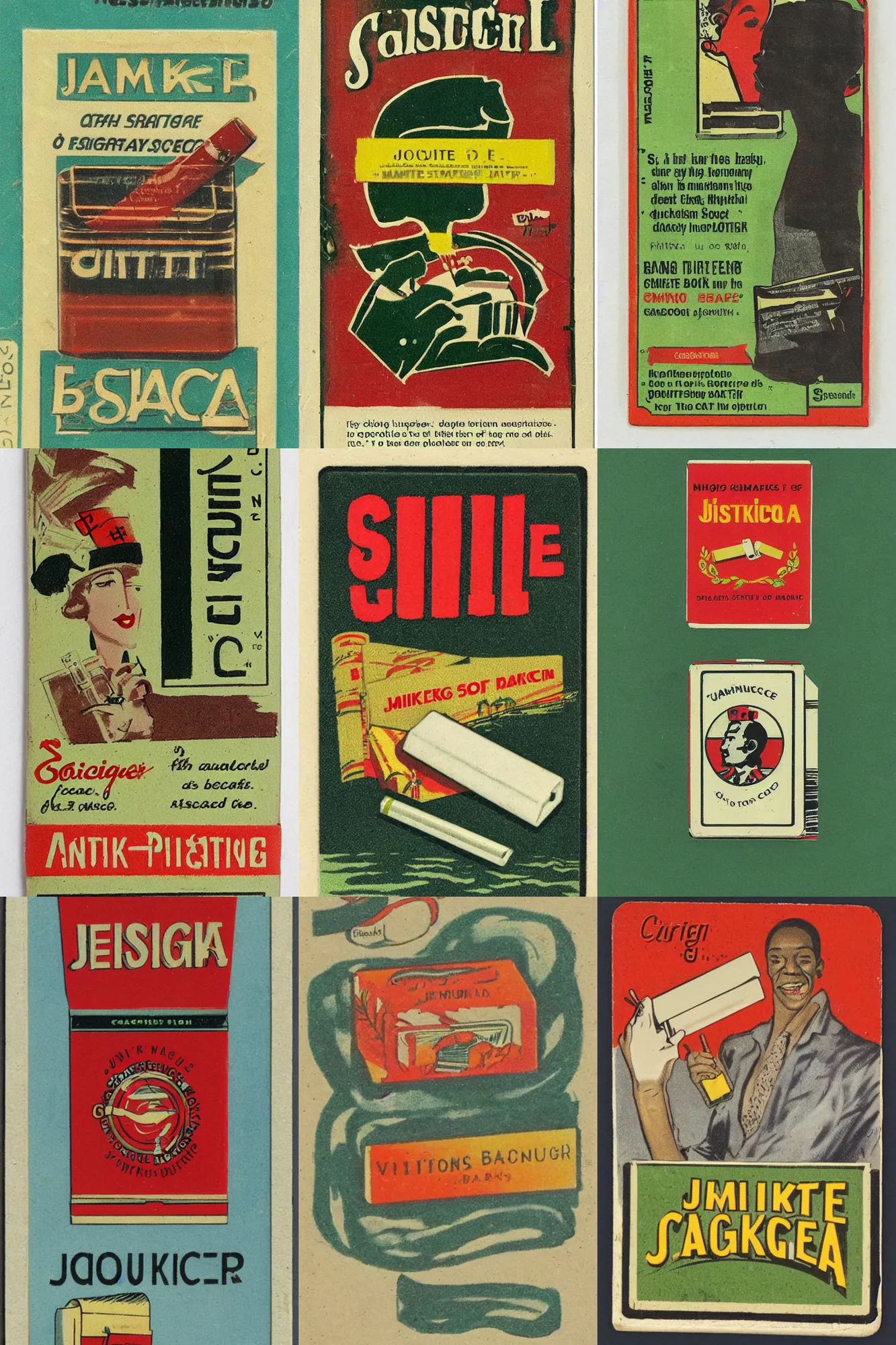 Prompt: design for a vintage!!!!!!! cigarette pack!!!!!! from a socialist jamaica