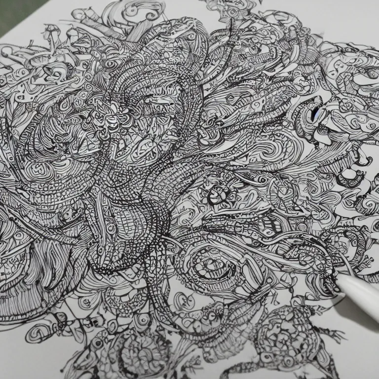 Image similar to notebook doodle extremely intricate hyper detailed linework pen and paper