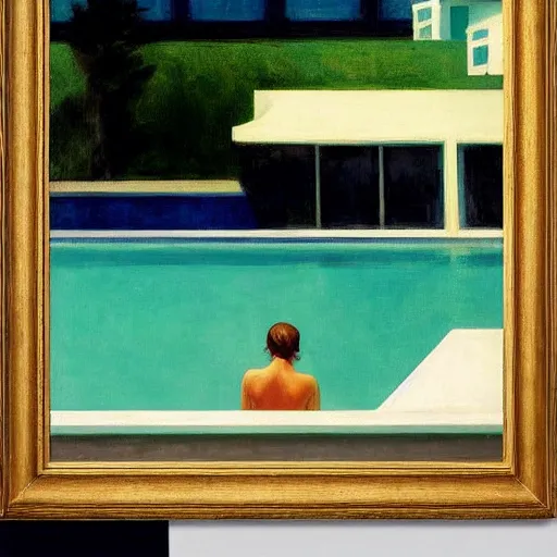 Image similar to a whale in a swimming pool by Edward hopper