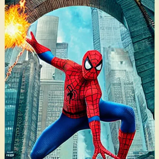 Prompt: patrick star as spiderman movie poster