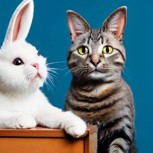 Prompt: Cat and Bunny in therapist office