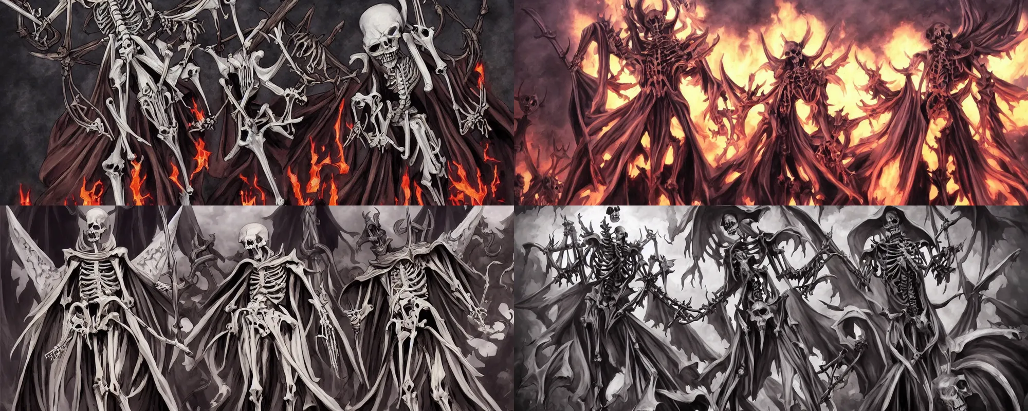 Prompt: great skeletal Overlord Ainz Ooal Gown and his fiery army of skeletons from hell