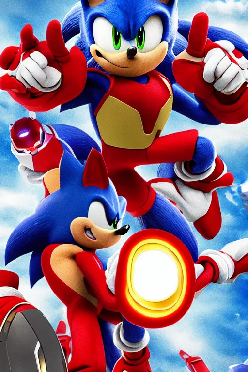 Prompt: an illustration of sonic the hedgehog as ironman