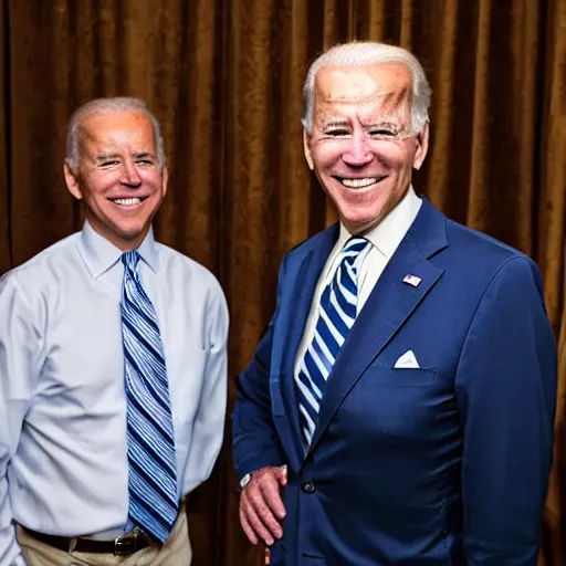 Image similar to A portrait photo of joe biden teams up with a teenage joe biden, perfect faces, 50 mm, award winning photography