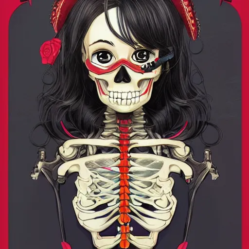 Image similar to anime manga skull portrait young woman, pixar, jesse toy story, skeleton, intricate, elegant, highly detailed, digital art, ffffound, art by JC Leyendecker and sachin teng