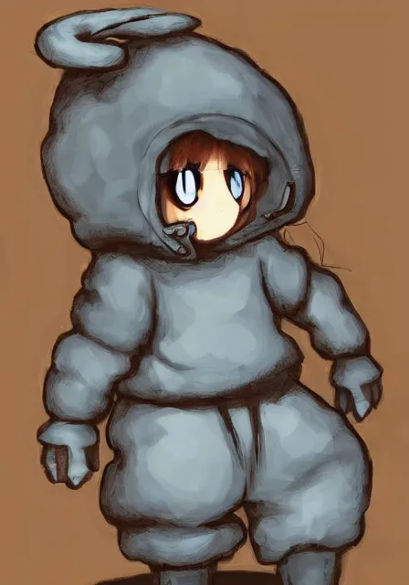 Prompt: little boy wearing sheep suit using a smartphone, gray, blue, green and brown pallet color. made in abyss art style, inspired in kris from deltarrune, cute detailed artwork, anatomically correct, soft details, ligh, reflection