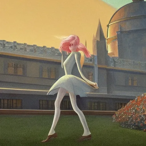 Prompt: Elle Fanning, head and shoulders masterpiece, in Anor Londo, golden hour, in a garden, artstation, in the style of Art Deco and Edward Hopper and Bosch, extremely detailed