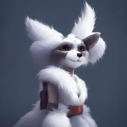 Image similar to cute furry girl with four arms, big fluffy ears, white fur and dark skin, dramatic lighting, cinematic, artstation, anime style