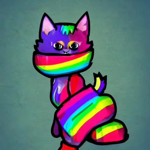 Image similar to wide angle full body, jacket wearing fluffy cute rainbow kitten wearing a black leather motorcycle jacket, concept art