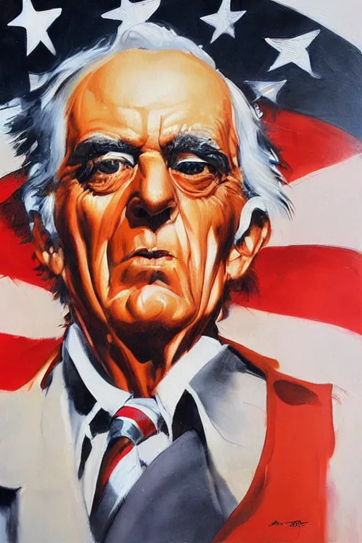 Image similar to expressive exaggerated portait painting of uncle sam, alex ross!!!, phil hale!!!!, visible brush strokes, graphic,'action lines '!!!!, striking, sharp, hd image