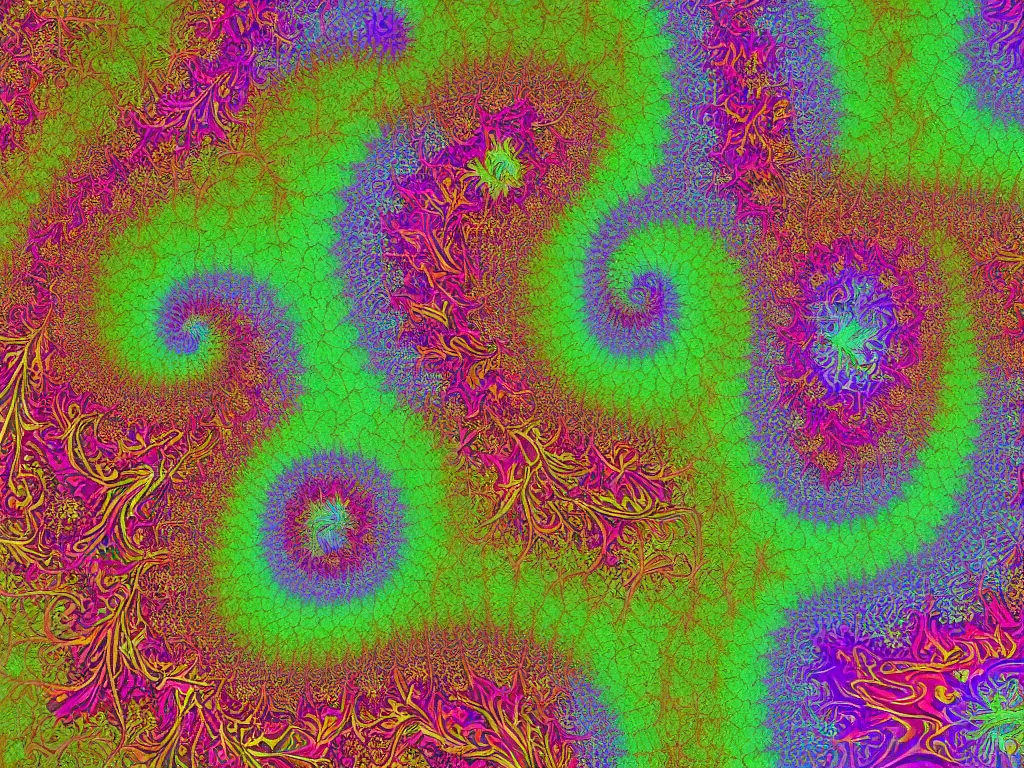 Image similar to 3d fractal swirling colorful maze paisley lichen patterns