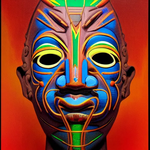 Image similar to tribal voodoo mask citizen portrait soft light painted by james jean and katsuhiro otomo and erik jones, inspired by ethiopian akira, smooth face feature, intricate oil painting, high detail illustration, sharp high detail, manga and anime 1 9 9 9