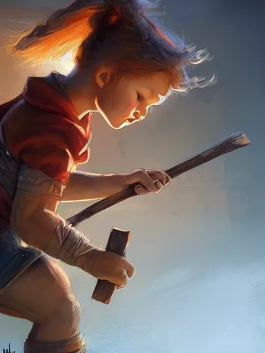 Image similar to kids playing with sticks. fight intricate, elegant, highly detailed, digital painting, artstation, concept art, sharp focus, illustration, by justin gerard and artgerm, 8 k