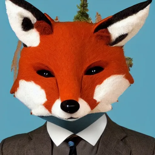 Prompt: a humanoid fox with a face inspired by mr. bean