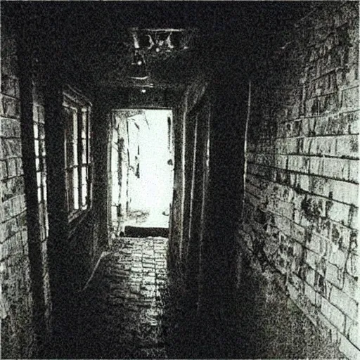 Image similar to insane nightmare, no light, everything is blurred, creepy shadows, haunted house, prison in the basement, very poor quality of photography, 2 mpx quality, grainy picture