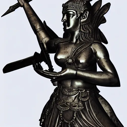 Image similar to a photograph of the goddess of war in the battlefield, full body shot