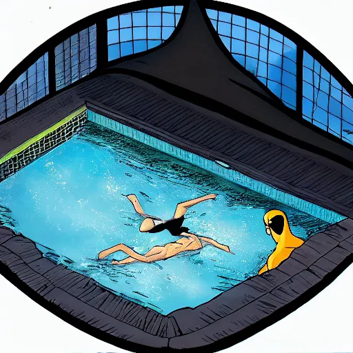 Image similar to batman swimming in an above ground pool