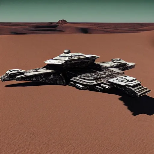Image similar to paul mccarney just appropriated this star wars desesert planet orhestration and said no this is for my album now album coveR: impossibly huge desert crawler ship, sails at the front