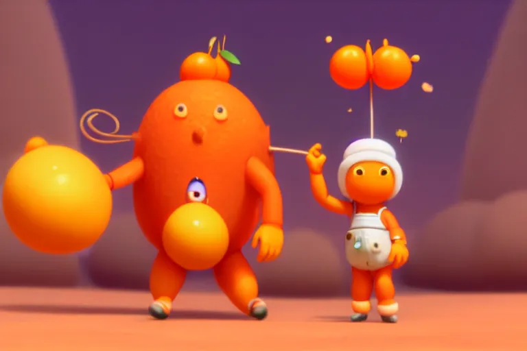 Image similar to still from studio ghibli movie'olimar the happy orange'; 8 k ; very detailed, focused, colorful, antoine pierre mongin, trending on artstation ;