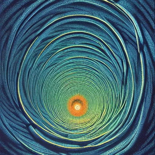 Prompt: An endless spiral, forming an optical illusion of crushing worlds - award-winning digital artwork by Salvador Dali, Beksiński, Van Gogh and Monet. Stunning lighting