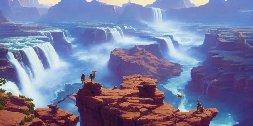 Prompt: grand canyon, niagara falls, highly detailed oil painting, rhads, Bruce Pennington, Studio Ghibli, tim hildebrandt, digital art, octane render, beautiful composition, trending on artstation, award-winning photograph, masterpiece